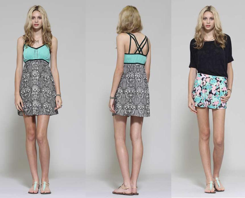 Cardinal dress black print/mint; Etoile short mint print, also in black and white print