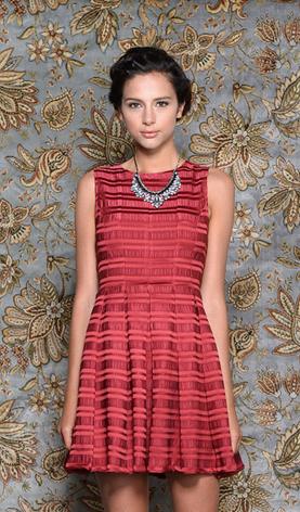 Lina Box Pleat Fit & Flare Dress in Red