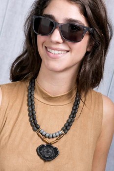 TOMS Beachmaster 301 Matte Grey Tortoise frame; David Aubrey Necklace