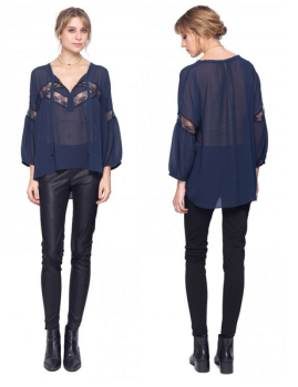 Prisim Top in Navy with Pulse Lace Bralette in Ivory