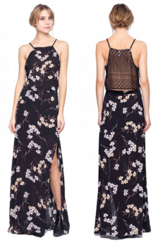 Carmine Crop Top with Century Skirt in Deco Floral